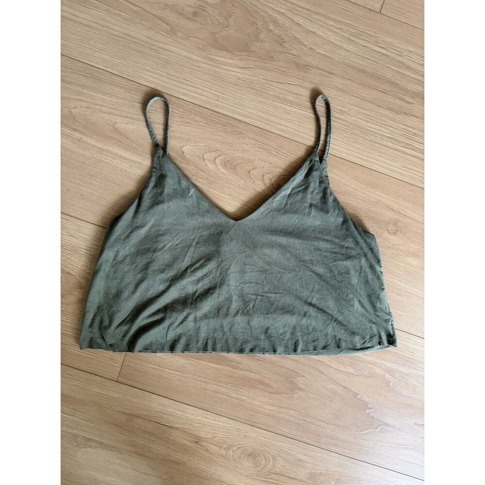 Womens Olive Green Cropped Cami Tank Top